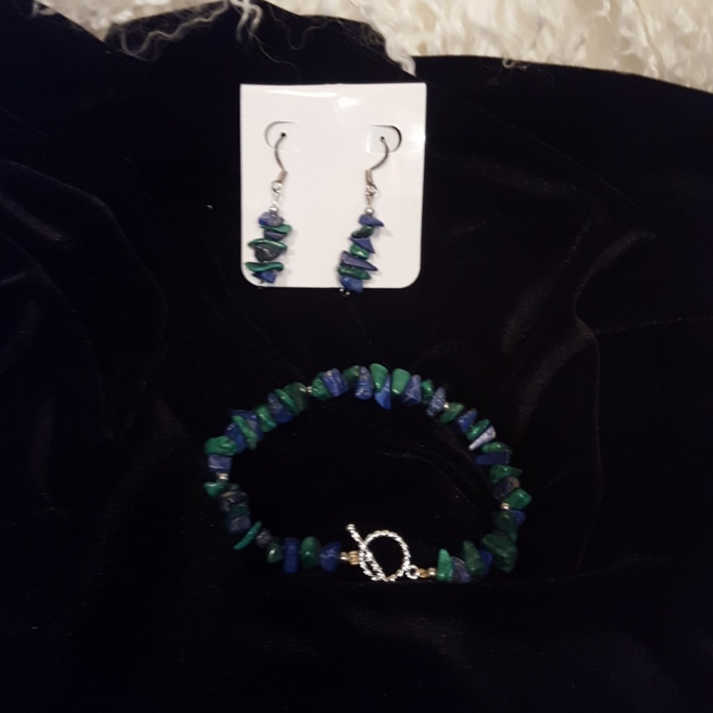 Lapis and turquoise bracelet and earrings set